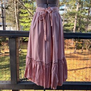 Vintage pink & white plaid cotton cottagecore prairie midi skirt